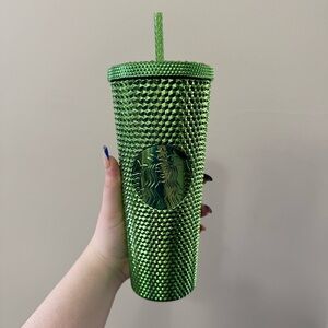 Starbucks Chrome Green holiday 2023 limited edition 24 oz studded venti tumbler